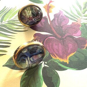 Vintage Decorative Swirl Colorful Clip-On Earrings EUC